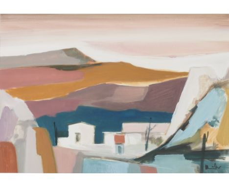 Künstler des 20. Jahrhunderts- Landschaft in den Bergen - Gouache/Papier. 36 x 51 cm (Passepartoutausschnitt). Sign. r. u.: (