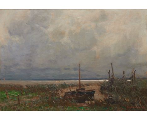 Otto Altenkirch1875 Ziesar, Landkreis Jerichow - 1945 Siebenlehn, Landkreis Meißen - "Am  Bodden" - Öl/Lwd. 80 x 115 cm. Sign