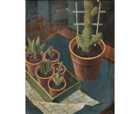 Fritz SchmädekeKünstler der Neuen Sachlichkeit - Stillleben mit Kakteen - Öl/Karton. 46,5 x 36,5 cm. Dat. r. u.: (19)31. Vers