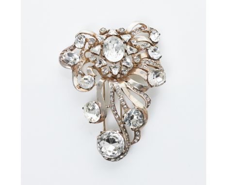 EISENBERG Original - große Vintage BroscheFa. Eisenberg, USA. Um 1945. 925/- Sterling-Silber, gestemp. Gew.: 64 g. Strass. Ma