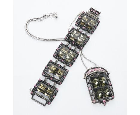 SARAH COVENTRY - Vintage Armband und Collier (2 Teile)"Midnight Magic" Fa. Sarah Coventry, USA; um 1950. Metall, Schwarz rhod