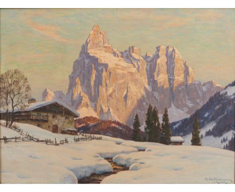 Erwin Kettemann1897 München - 1971 München - "Winterabend am Schlern (Dolomiten)" - Öl/Lwd. 60,5 x 80,5 cm. Sign. und ortsbez