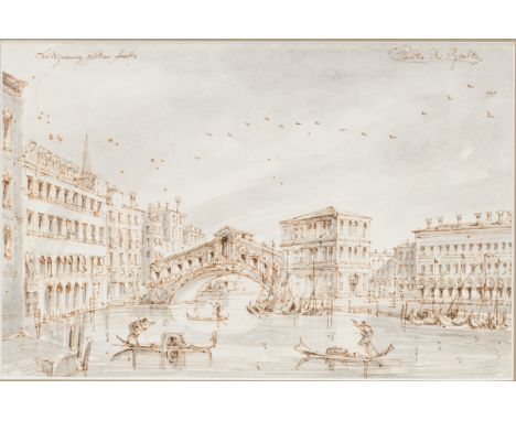 Künstler des 20. Jahrhunderts- Ponte di Rialto - Tusche/Papier. 16,5 x 25 cm (Passepartoutausschnitt). Bez. l. o.: (undeutl.)
