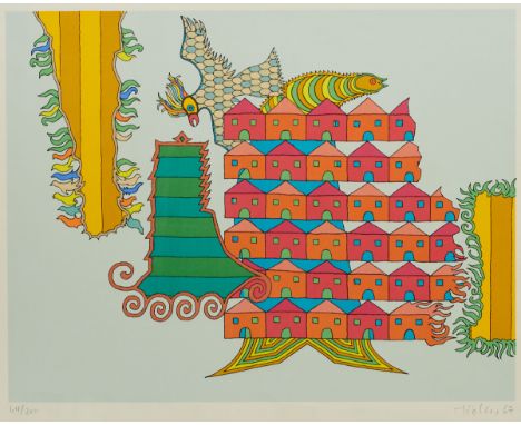 Heinz Trökes1913 Hamborn/Rhein - 1997 Berlin - "Rote Häuser" - Farbserigrafie/Papier. 64/200. 40 x 52 cm, 51,7 x 63,8 cm. Sig