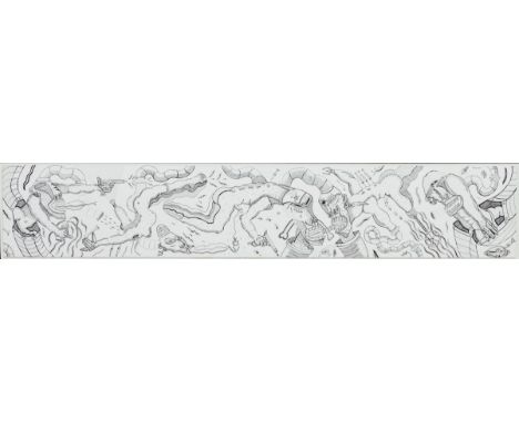 Diego Perrotta1973 Buenos Aires (Argentinien) - Ohne Titel (Schießerei) - Tusche/Karton. 15 x 83 cm. Sign. r. o.: PERROTTA. P