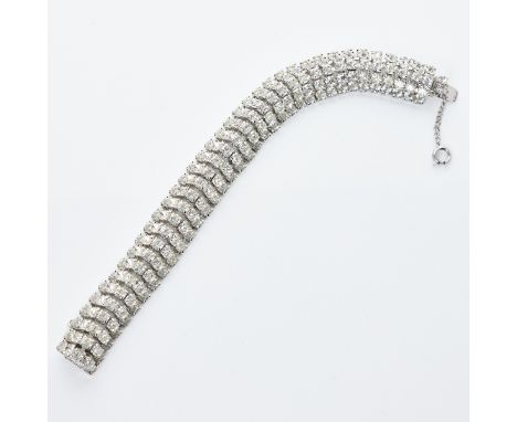 HATTIE CARNEGIE - Vintage ArmbandHattie Carnegie, USA. Metall, Silberfarben. Strass. L. 19,5 cm. B. 2 cm. Sign.: Hattie Carne