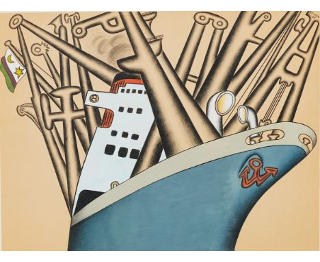 Arnold Leissler1939 Hannover - 2014 - Großes Schiff - Mischtechnik/Papier. 29,8 x 39,5 cm. Sign. und dat. r. o.: Leissler / (