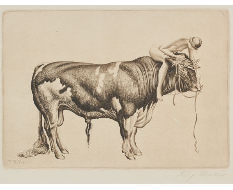 Richard Müller1874 Tschirnitz a. d. Eger - 1954 Dresden - "Die Stärkere" - Radierung/Papier. 18,5 x 26,5 cm, 30 x 37 cm. Sign