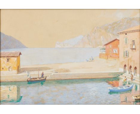 Hans Lietzmann1872 Berlin - 1955 Torbole - Blick auf Gardasee - Aquarell/Papier. 27 x 39,5 cm. (Sichtmaß). Sign. u. dat. r. u