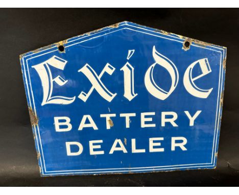 An Exide Battery Dealer double sided hanging enamel advertising sign, 15 x 12". 
