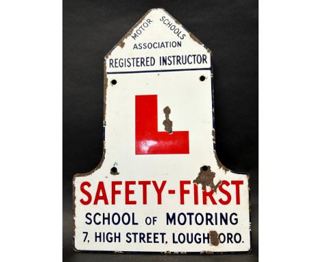 An enamel Motor Schools Association instructor wall sign, 7 High Street, Loughborough, 11 1/2 x 6 1/2". 