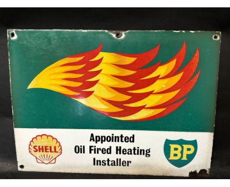 A Shell and a BP Appointed Oil Fired Heating Installer's enamel advertising sign, 18 1/4 x 13 1/4". 