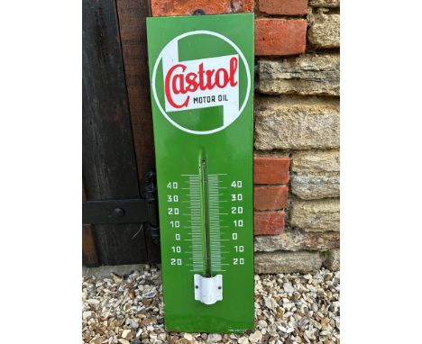 A Castrol Motor Oil enamel garage wall thermometer, 9 x 32 1/4".