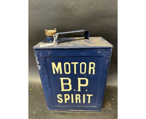 A BP Motor Spirit two gallon can with L'Alliance Anvers to one side, with correct cap, marked S32 to base. 