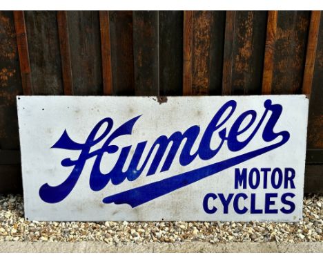 A large and rare Humber Motor Cycles enamel advertising sign by Wildman &amp; Meguyer, 50 x 23". 