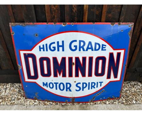 A rare and unusual Dominion High Grade Motor Spirit enamel advertising sign by Bruton, 48 x 36".