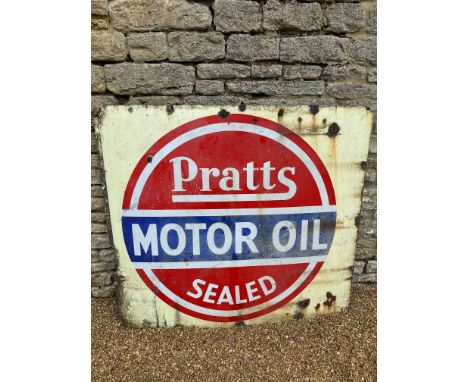 A large Pratts Motor Oil enamel advertising sign marked F.S.-BB/YH to bottom right, 54 1/2 x 48". 