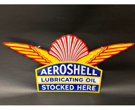 An Aeroshell Lubricating Oil double sided stockist's hanging enamel advertising sign, 28 1/4 x 15", some professional restora