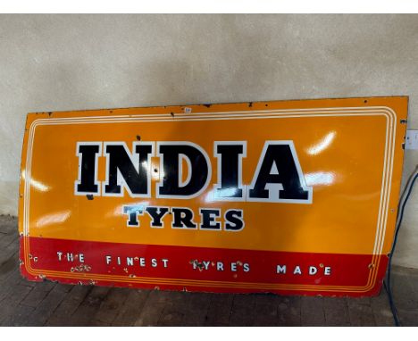 A large India Tyres enamel advertising sign - The Finest Tyres Made, good gloss, 72 x 36".