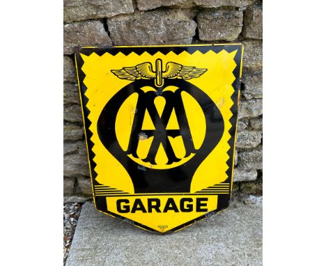 An AA Garage Enamel advertising sign (single sided originally from a back to back hanging bracket), 22 x 30 3/4", some amateu