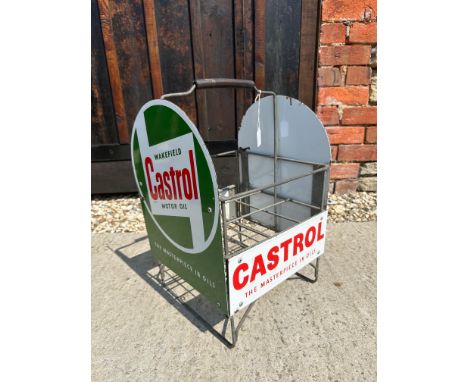 A Wakefield Castrol Motor Oil nine bottle crate with enamel advertising to both ends. 