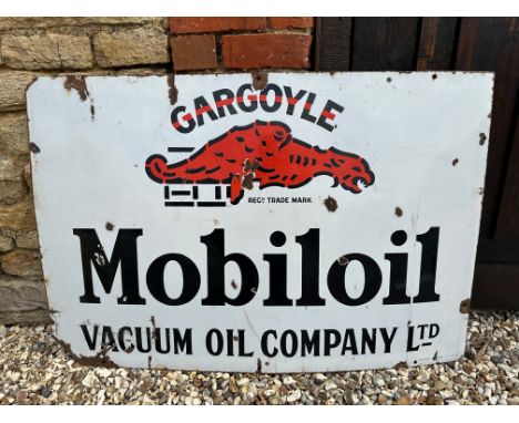 A large Gargoyle Mobiloil Vacuum Oil Company Ltd. enamel advertising sign by Imperial Enamel Co. Birm'm, 45 x 30".