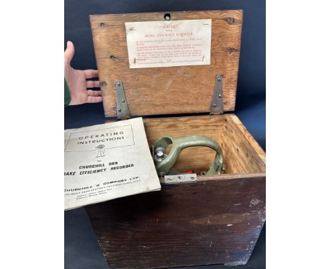 A Churchill 999 Brake Efficiency Recorder in original wooden box, with operating instructions. 
