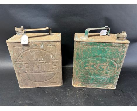 A Pratts two gallon can with Pratts cap dated 11'32 and an Esso two gallon can with Pratts cap, 5'38. 