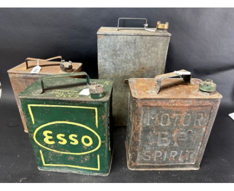 Three two gallon cans: Esso with Esso cap 10'38, National Benzole Mixture with Shellmex cap 2'37, BP Motor Spirit with BP cap