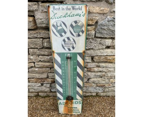 A Duckham's Adcoids garage forecourt enamel thermometer, 11 x 45 1/2".