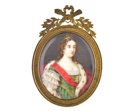 19th Century Russian Hand Painted Miniature Portrait on Ivory, Possibly Maria Feodorovna (wife of Paul I). Signed with monogr