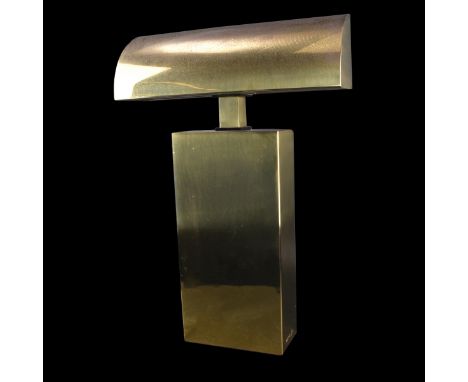 Karl Springer Brass Sculpture Lamp. Signed to base. Measures 24" H, 16-1/4" W (at shade). Condition: Pitting to brass. Domest