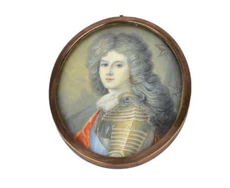 19th Century Russian Hand Painted Miniature Portrait on Ivory, Emperor Peter II of Russia (r. 1727-1730). Signed center right