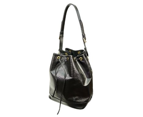 Louis Vuitton Black Epi Leather Noe GM Bag. Golden brass hardware, black suede interior. Labeled appropriately. Serial #AR192