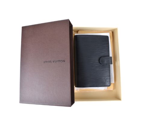 Louis Vuitton Black Epi Leather Agenda Cover PM. Silver hardware, black interior. Dustbag, Box included. Labeled appropriatel