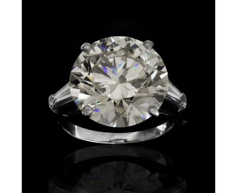 HRD Antwerp Certified 16.57 Carat Round Brilliant Cut Diamond and Platinum Engagement Ring Accented with Two (2) .60 Carat Ta