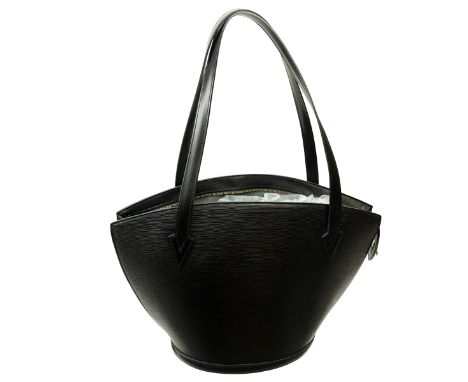 Louis Vuitton Black Epi Leather St-Jacques Shopping Tote GM. Golden brass hardware, gray suede interior with zippered pocket.