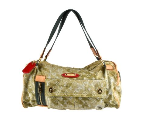 Louis Vuitton Green Monogramouflage Denim Lys Bag. Golden brass hardware, green canvas interior with patch pockets, canvas ha