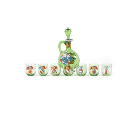 glass with applied decoration; enamel painting, h(1)=22 cm; h(2)=5 cm (each)