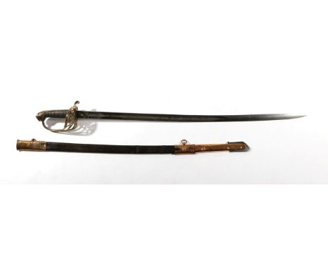 A Victorian 1845 Pattern Infantry Officer's Sword, the 82cm single edge fullered steel blade etched with crowned VR cypher an