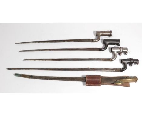 Two British Brown Bess-Type Socket Bayonets, one stamped ''S. Hill'', the other indistinctly marked; two British 1853 Pattern
