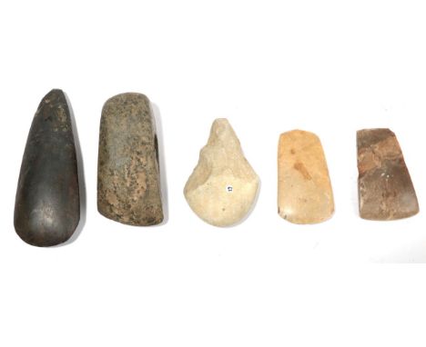 A Flint Axehead, identified as originating from Scandinavia, lettered B, 78 mm long, 71g; an igneous axehead, possibly diorit