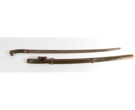 A Russian Shashka, with 79cm single edge fullered steel blade, stamped at the ricasso and on the hilt H.G.7/B.9538, with wryt