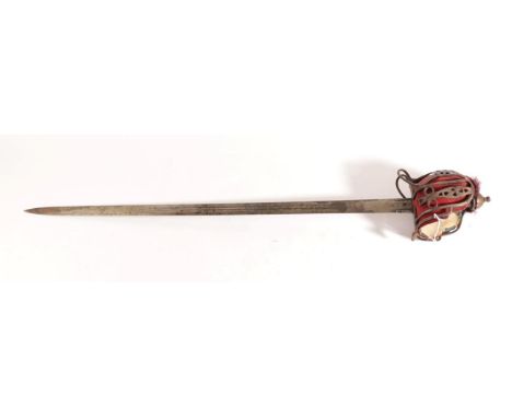 A Victorian 1828 Pattern Scottish Basket Hilt Broadsword by Henry  Wilkinson, the 83cm  double edge steel blade with two narr