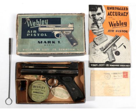 PURCHASER MUST BE 18 YEARS OF AGE OR OVER A Post-War Webley Mark 1 .177 Calibre Air Pistol, with blued finish and chequered b