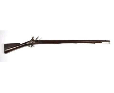 An Early 19th Century Brown Bess India Pattern Flintlock Musket, the 100cm round steel barrel with Tower markings, the border