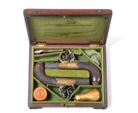 A Good Pair of Early 19th Century Flintlock Pocket Pistols by Southall, London, each with 3.5cm reeded steel turn-off barrel,