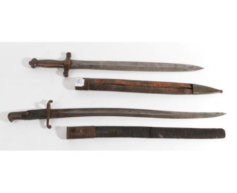 A French Model 1831 Artillery Sword (Gladius), the 48.5cm double edge leaf shape blade stamped TALABOT FS. PARIS,  the brass 