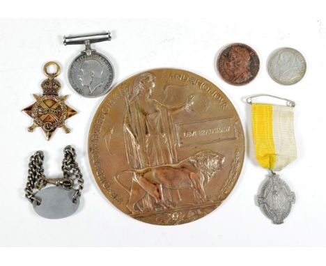 A First World War Group of Medals to Levi Bradshaw, comprising 1914-15 Star and British War Medal to 14. 24546 PTE.L.BRADSHAW