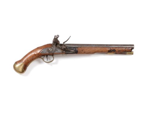 A British 1801 Pattern Flintlock Sea Service Pistol, 25 bore, the 30.5cm steel barrel stamped with Tower proof and inspector'